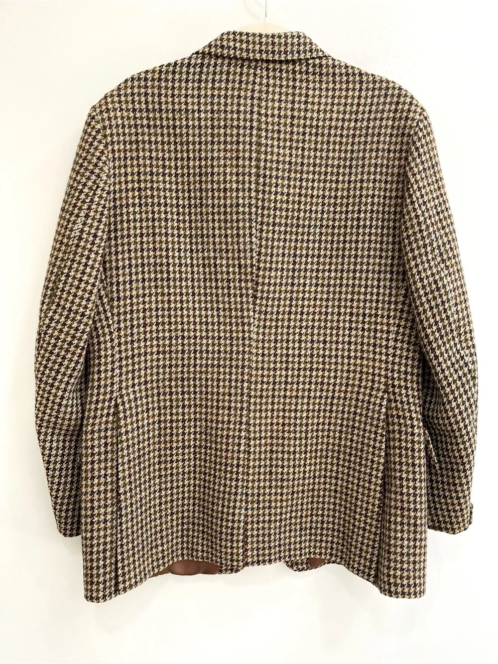 Vintage Harris Tweed Scottish Wool Blazer Sport Coat Houndstooth Brown Green 42S